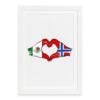 Drapeau du Mexique et de la Norvège en forme de cœur - Affiche encadrée (27 × 37 cm) - blanc - Devant