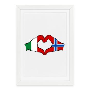 Drapeau de l'Italie et de la Norvège, mains en forme de cœur - Affiche encadrée (27 × 37 cm) - blanc - Devant