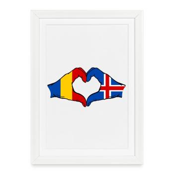 Romania Iceland flag hands heart shape - Framed poster (27 × 37 cm) - white - Front