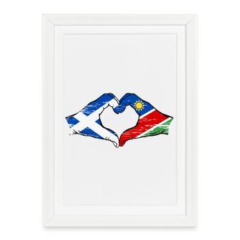 Drapeau de l'Écosse et de la Namibie, mains en forme de cœur, utilisé - Affiche encadrée (27 × 37 cm) - blanc - Devant