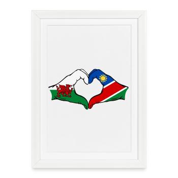 Drapeau du Pays de Galles et de la Namibie, mains en forme de cœur - Affiche encadrée (27 × 37 cm) - blanc - Devant
