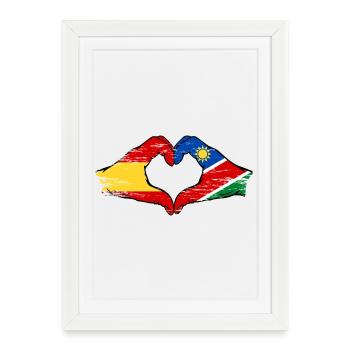 Espagne Namibie drapeau mains coeur utilisé - Affiche encadrée (27 × 37 cm) - blanc - Devant