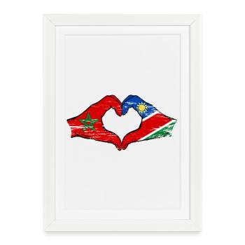 Maroc Namibie drapeau mains coeur forme - Affiche encadrée (27 × 37 cm) - blanc - Devant