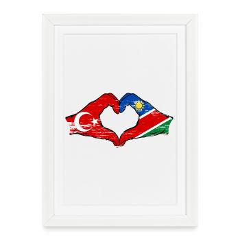 Drapeau de la Turquie et de la Namibie, forme de cœur, utilisé - Affiche encadrée (27 × 37 cm) - blanc - Devant