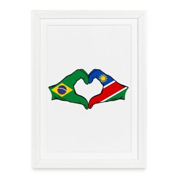 Brasilien Palästina Flagge Hände Herzform - Gerahmtes Poster (27 × 37 cm) - Weiß - Vorne