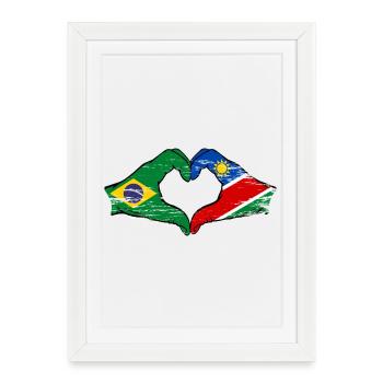 Brazil Namibia Flag Hands Heart Shape - Framed poster (27 × 37 cm) - white - Front