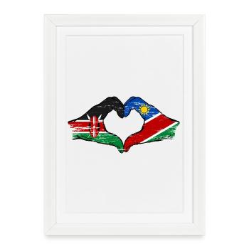 Drapeau du Kenya et de la Namibie, mains en forme de cœur utilisées - Affiche encadrée (27 × 37 cm) - blanc - Devant