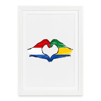 Mains du drapeau du Gabon de la Hollande en forme de cœur utilisées - Affiche encadrée (27 × 37 cm) - blanc - Devant