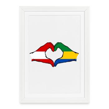 Drapeau de l'Autriche et du Gabon, mains en forme de cœur utilisées - Affiche encadrée (27 × 37 cm) - blanc - Devant
