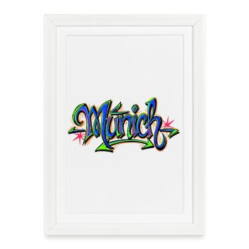 Graffiti Wortkunst in Neonfarben Munich - Gerahmtes Poster (27 × 37 cm) - Weiß - Vorne