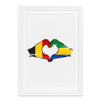 Belgique Gabon drapeau mains forme de coeur utilisé - Affiche encadrée (27 × 37 cm) - blanc - Devant
