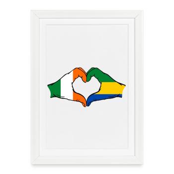Irlande Gabon Drapeau Mains Coeur Forme - Affiche encadrée (27 × 37 cm) - blanc - Devant