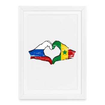Russie Sénégal Drapeau Mains Coeur Forme Utilisé - Affiche encadrée (27 × 37 cm) - blanc - Devant