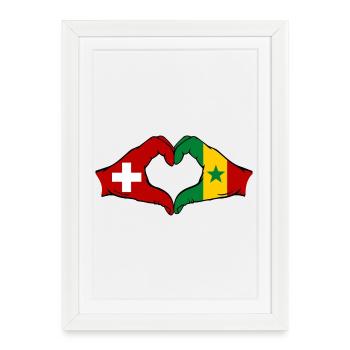 Suisse Sénégal Drapeau Mains Coeur Forme - Affiche encadrée (27 × 37 cm) - blanc - Devant