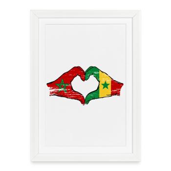 Drapeau du Maroc Sénégal mains forme de coeur utilisé - Affiche encadrée (27 × 37 cm) - blanc - Devant