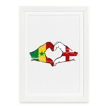 Sénégal Angleterre drapeau mains forme de coeur utilisé - Affiche encadrée (27 × 37 cm) - blanc - Devant