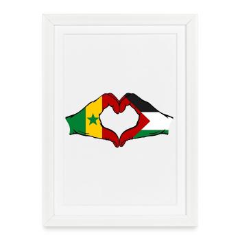 Sénégal Palestine Drapeau Mains Coeur Forme - Affiche encadrée (27 × 37 cm) - blanc - Devant