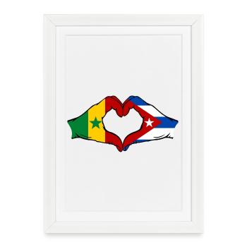 Sénégal Cuba Drapeau Mains Coeur Forme - Affiche encadrée (27 × 37 cm) - blanc - Devant