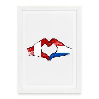 Drapeau Pérou-Hollande, mains en forme de cœur, utilisé - Affiche encadrée (27 × 37 cm) - blanc - Devant