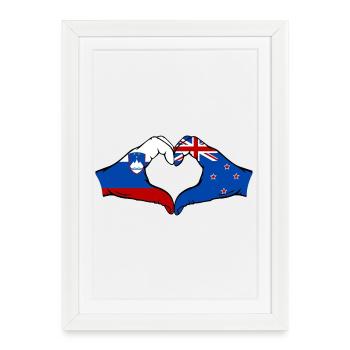 Slovénie, Nouvelle-Zélande, Drapeau, Herform, Mains - Affiche encadrée (27 × 37 cm) - blanc - Devant