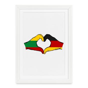 Lituanie Allemagne Drapeau Mains Coeur Forme - Affiche encadrée (27 × 37 cm) - blanc - Devant