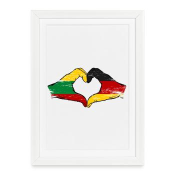 Lituanie Allemagne drapeau mains forme de coeur utilisé - Affiche encadrée (27 × 37 cm) - blanc - Devant