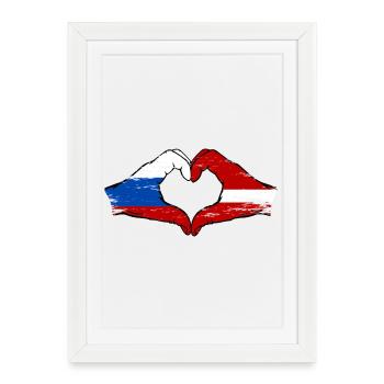 Russie Lettonie Drapeau Mains Coeur Forme - Affiche encadrée (27 × 37 cm) - blanc - Devant