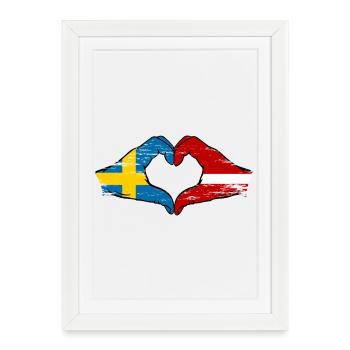 Suède Lettonie drapeau coeur utilisé - Affiche encadrée (27 × 37 cm) - blanc - Devant