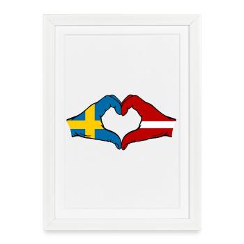 Suède Lettonie Drapeau Coeur - Affiche encadrée (27 × 37 cm) - blanc - Devant
