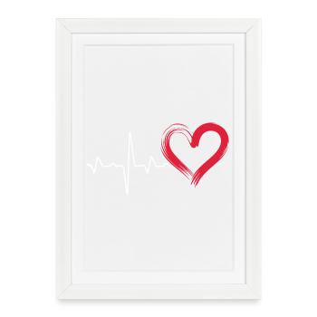 Ligne de battement de cœur avec cœur rouge - Affiche encadrée (27 × 37 cm) - blanc - Devant