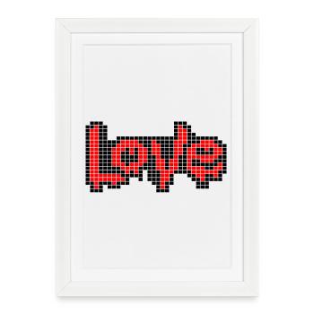 Texte Pixel Art – L’AMOUR en lettres rouges - Affiche encadrée (27 × 37 cm) - blanc - Devant