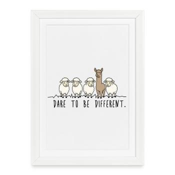 Osez être différent – Illustration de moutons-alpagas - Affiche encadrée (27 × 37 cm) - blanc - Devant