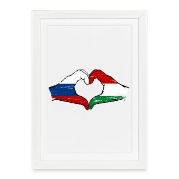 Drapeau russe Hongrie Mains Forme de cœur utilisé - Affiche encadrée (27 × 37 cm) - blanc - Devant