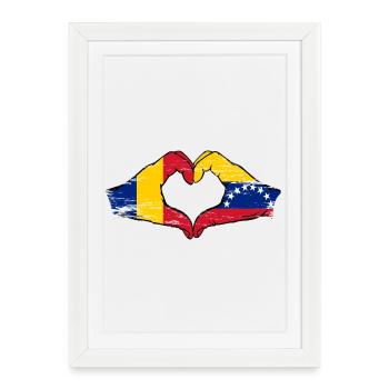Roumanie Drapeaux du Venezuela Cœur - Affiche encadrée (27 × 37 cm) - blanc - Devant