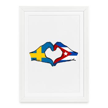 Drapeau Suède-Cuba Mains de cœur - Affiche encadrée (27 × 37 cm) - blanc - Devant