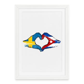 Sweden Cuba flag heart hands used - Framed poster (27 × 37 cm) - white - Front