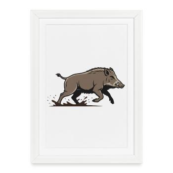 Boar Racing Attack Hunting - Framed poster (27 × 37 cm) - white - Front