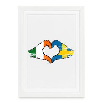 Irlande Drapeau Suède Mains en forme de cœur - Affiche encadrée (27 × 37 cm) - blanc - Devant