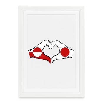 Drapeau du Groenland Japon Mains Forme de cœur - Affiche encadrée (27 × 37 cm) - blanc - Devant