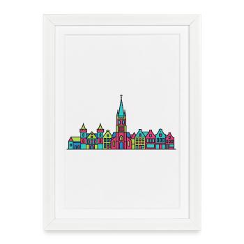 Ligne de la silhouette de la ville de Nimègue Waal Bridge - Affiche encadrée (27 × 37 cm) - blanc - Devant