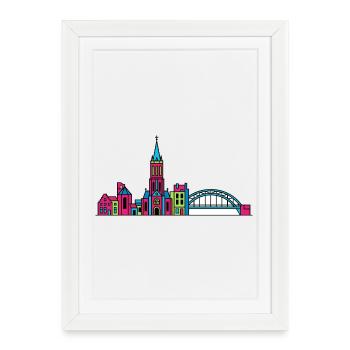 Ligne de la silhouette de la ville de Nimègue Waal Bridge - Affiche encadrée (27 × 37 cm) - blanc - Devant