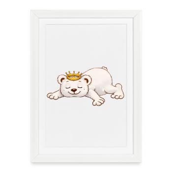 Ours endormi avec couronne – Motif d’animal mignon - Affiche encadrée (27 × 37 cm) - blanc - Devant