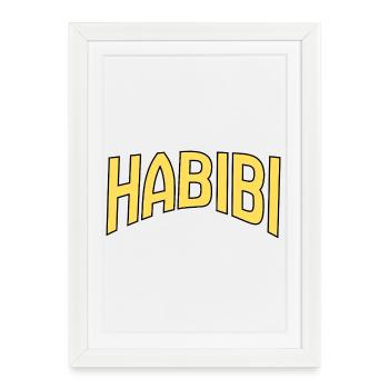 Art de mots Habibi jaune sur noir - Affiche encadrée (27 × 37 cm) - blanc - Devant