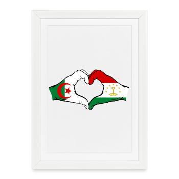 Drapeau du Tadjikistan Algérie Mains Forme de cœur - Affiche encadrée (27 × 37 cm) - blanc - Devant