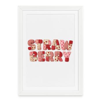 Faux Patchwork Strawberry Fruit Vintage - Framed poster (27 × 37 cm) - white - Front