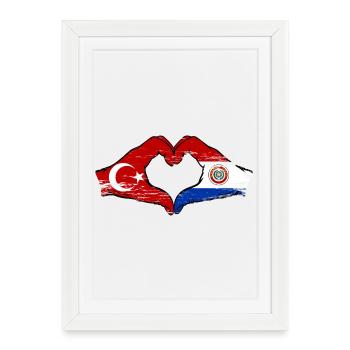 Türkei_Paraguay_Flagge_Hände_Herzform_used - Affiche encadrée (27 × 37 cm) - blanc - Devant