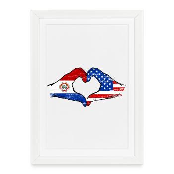 Paraguay USA Flags Heart - Affiche encadrée (27 × 37 cm) - blanc - Devant