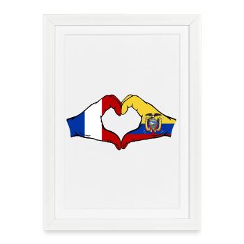 France, Équateur, drapeau Mains, Forme de cœur - Affiche encadrée (27 × 37 cm) - blanc - Devant