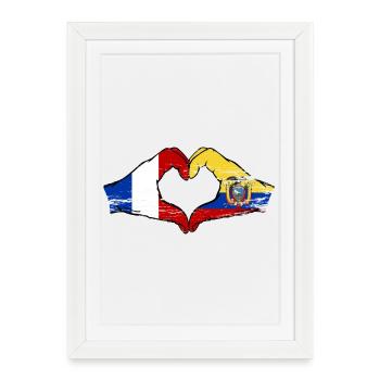 France Ecuador flag hands heart shape used - Framed poster (27 × 37 cm) - white - Front