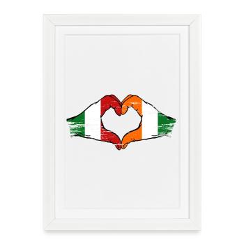  Italien Elfenbeinküste Flagge Herz - Gerahmtes Poster (27 × 37 cm) - Weiß - Vorne